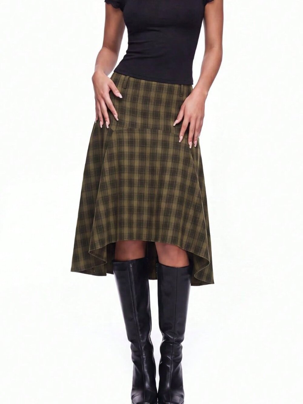 Multicolor Casual Women's Plaid Asymmetric Hem Skirt - Picture 4 of 6